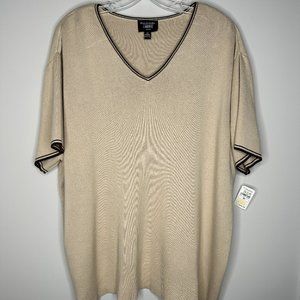 Emanuel Ungaro Liberte Woman Size 3X Tan Short Sleeve V-Neck Sweater, new/NWT